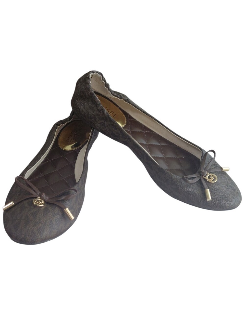 Michael Kors Dark Brown Logo Ballet Flats with Gold Accents Size 7.5